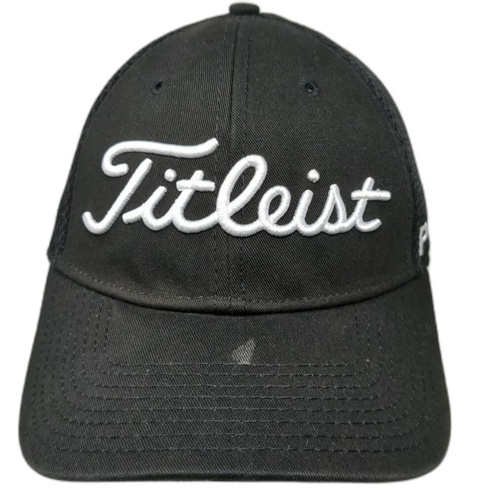 New Era Titleist Baseball Cap Black M Mesh FootJoy Pro V1 Stretch Fit Hat